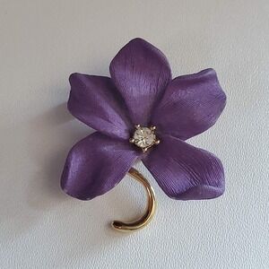 Joan Rivers Persian Violet Flower Brooch Gold Tone Rhinestone Center Floral Pin